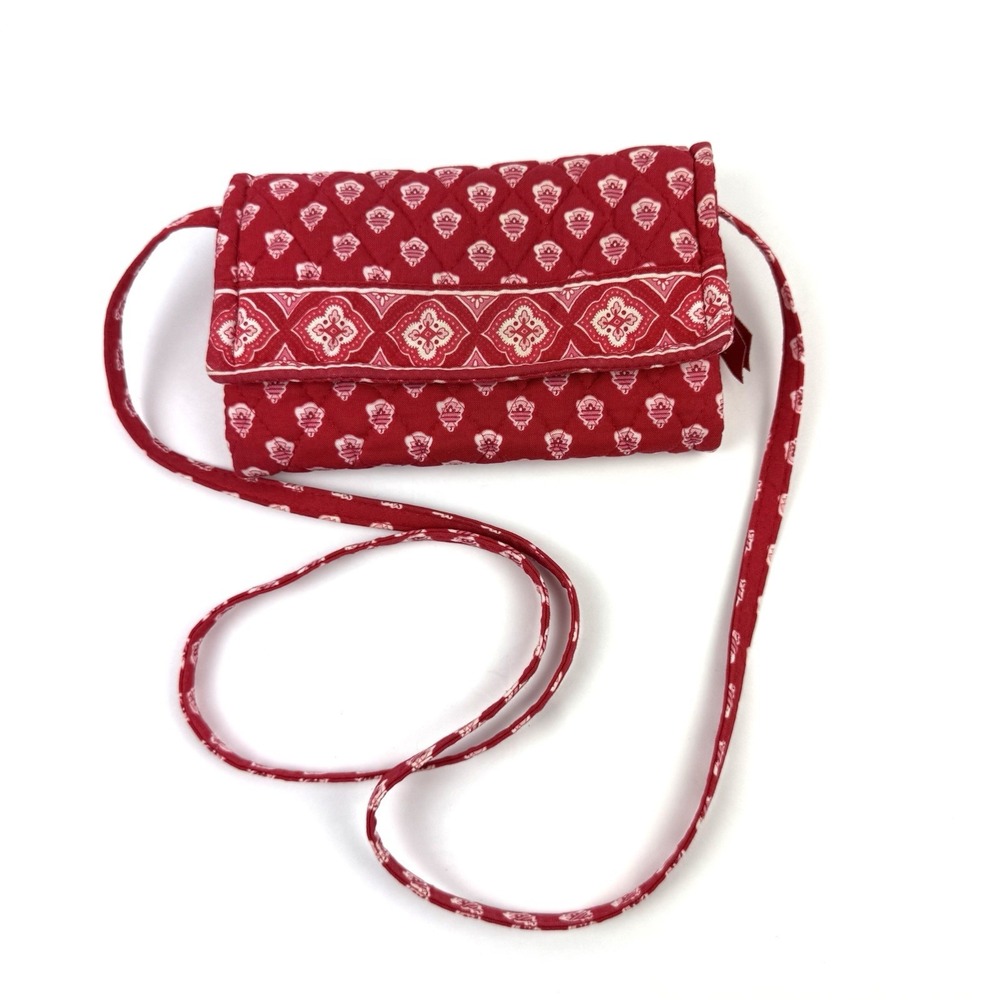 Vintage Vera Bradley Nantucket Crossbody Wallet Red White Quilted‎ Made In USA